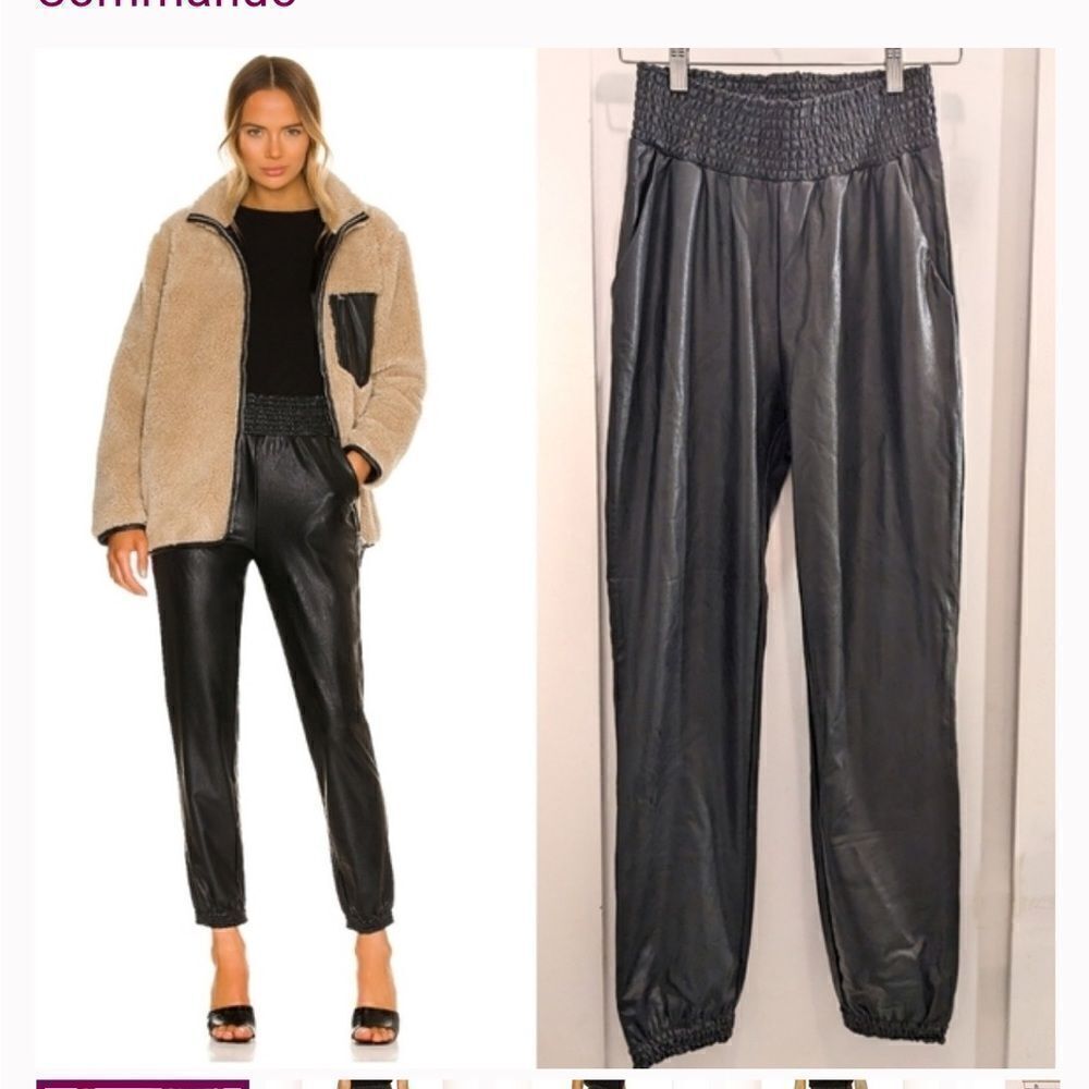 Commando | Faux Leather Smocked Jogger in black, Size Medium